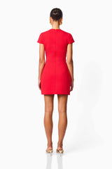 Martina Applique Mini Dress in Red with zip up back, back shot