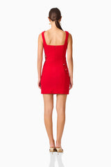 Solina Party Mini Dress in Red with square neckline & floral embellishments back shot