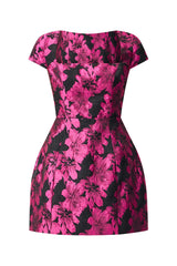 Holly Short Sleeve Mini Dress in Pink & Black Floral ghost shot