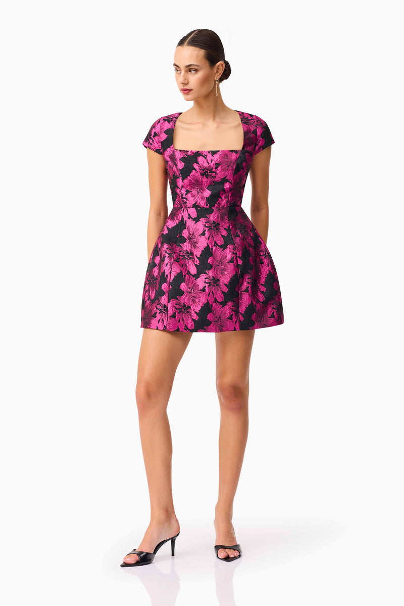 Holly Short Sleeve Mini Dress - Pink & Black Floral - M - ELLIATT Holly Short Sleeve Mini Dress - Pink & Black Floral - M - ELLIATT
