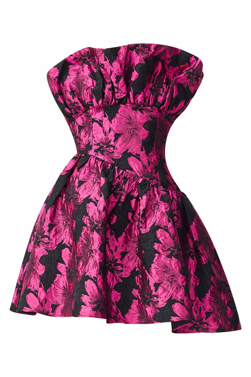 Holly Asymmetrical Mini Dress in Pink & Black Floral ghost shot 
