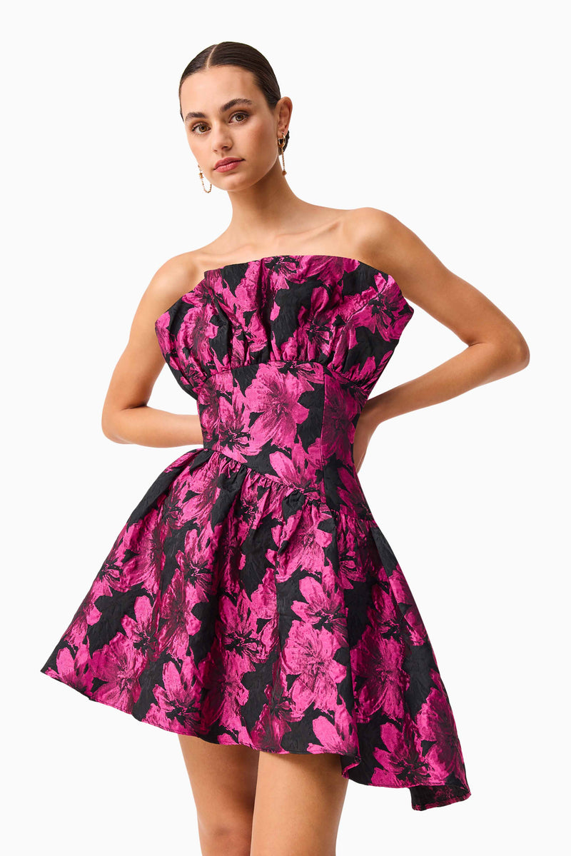 pink dress black flowers Holly Asymmetrical Mini Dress - Pink & Black Floral - XL