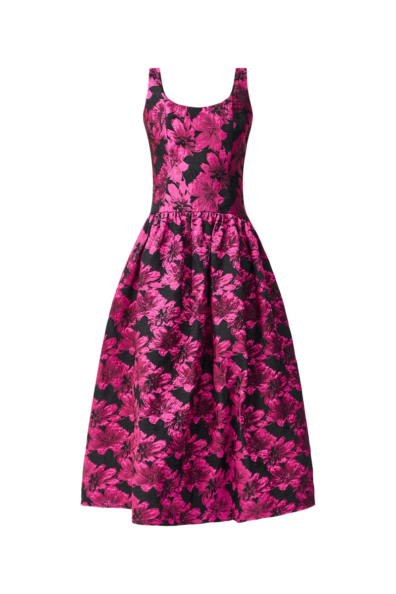 Holly A-Line Gown in Pink & Black Floral ghost shot 