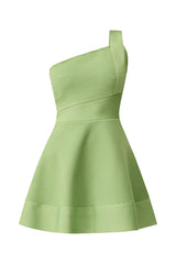 Seraphina One Shoulder Mini Dress in Green ghost shot