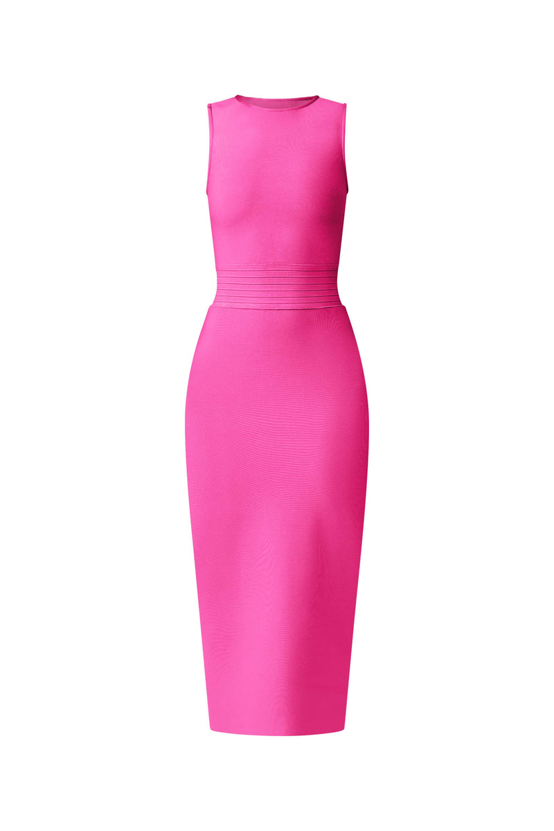Seraphina Fitted Midi Dress in Pink ghost shot