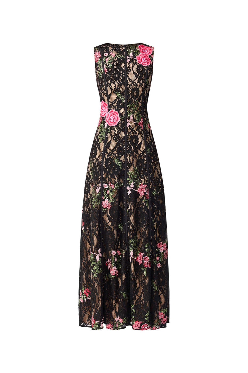 Morgaine Lace Gown in Black ghost shot