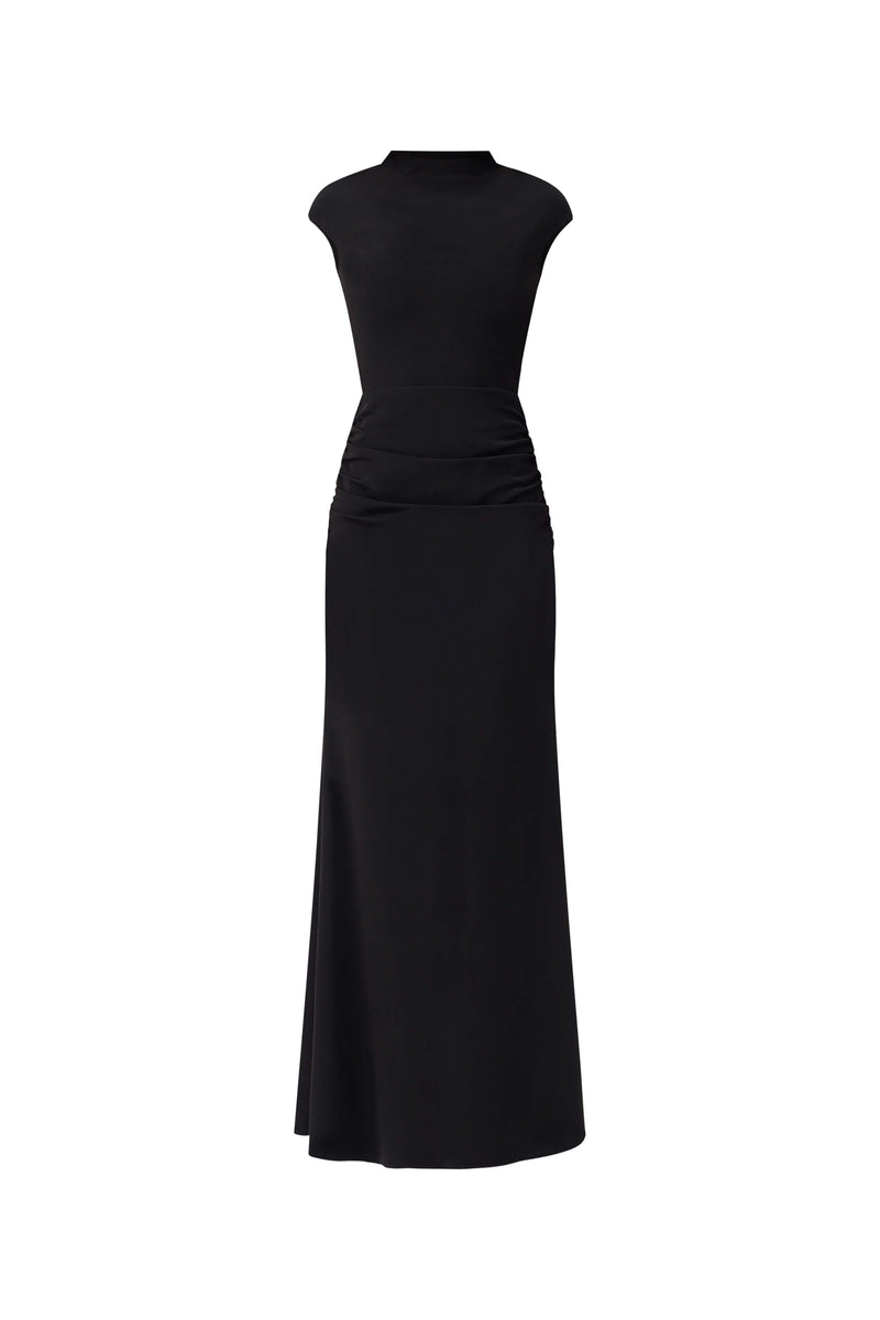 Danica High Neck Gown in Black ghost shot