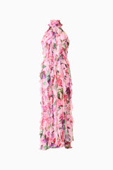 Solene Halter Gown in Pink Floral ghost shot