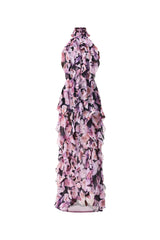 Solene Halter Gown in Purple Floral ghost shot 
