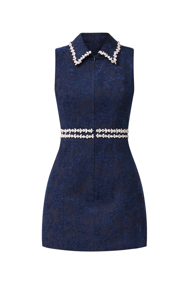 Melody Jacquard Mini Dress in Blue ghost shot