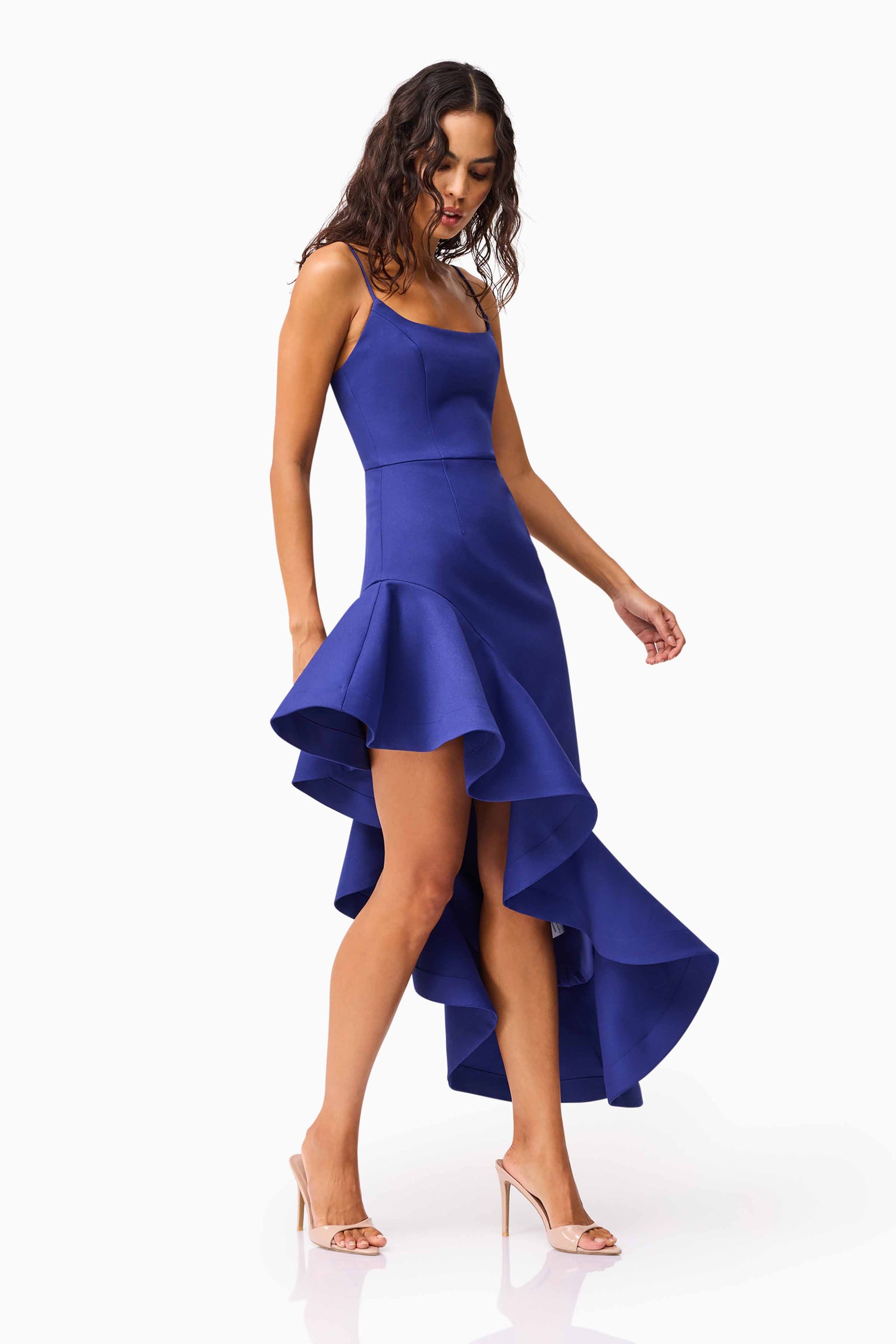 elliatt debra asymmetrical ruffle dress Elliatt Debra Textured Draped Sheer Gown In Orchid main image 1