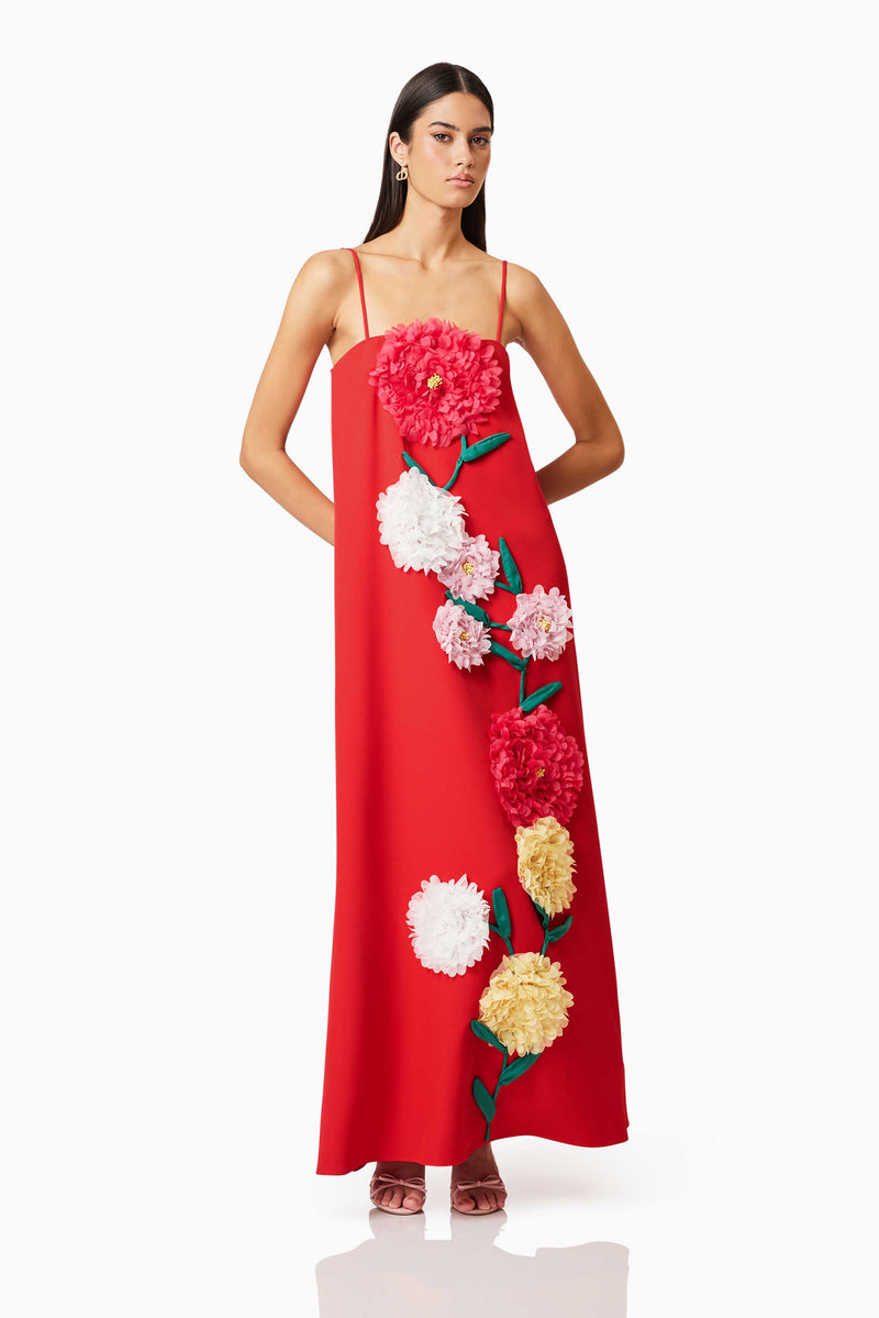 Buttercup Maxi Dress In Red | Embroidered Floral Design Elliatt Buttercup Maxi Dress In Red | Embroidered Floral Design Elliatt