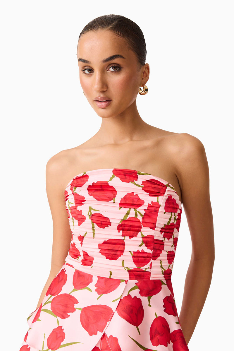 elliatt red flower dress Melia Halter Mini Dress - Pink & Red Floral - M