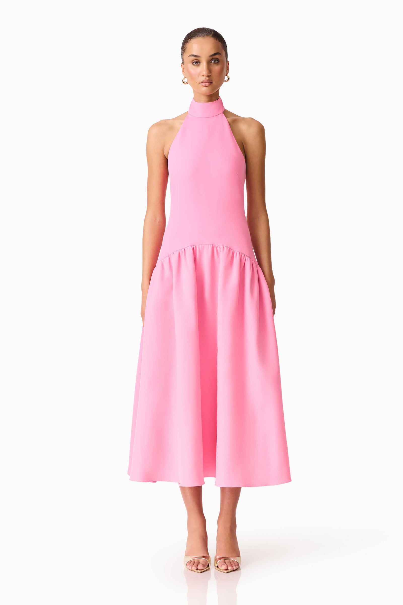 open lace back dress Nolana Halter Midi Dress in Pink – Elliatt