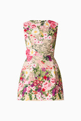 Flora Tulip Mini Dress in Pink & Green Floral ghost shot