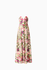 Flora Strapless Gown in Pink & Green Floral ghost shot