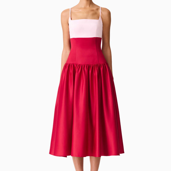 June A-Line Gown in Pink & Red | Drop Waist Detailing – Elliatt