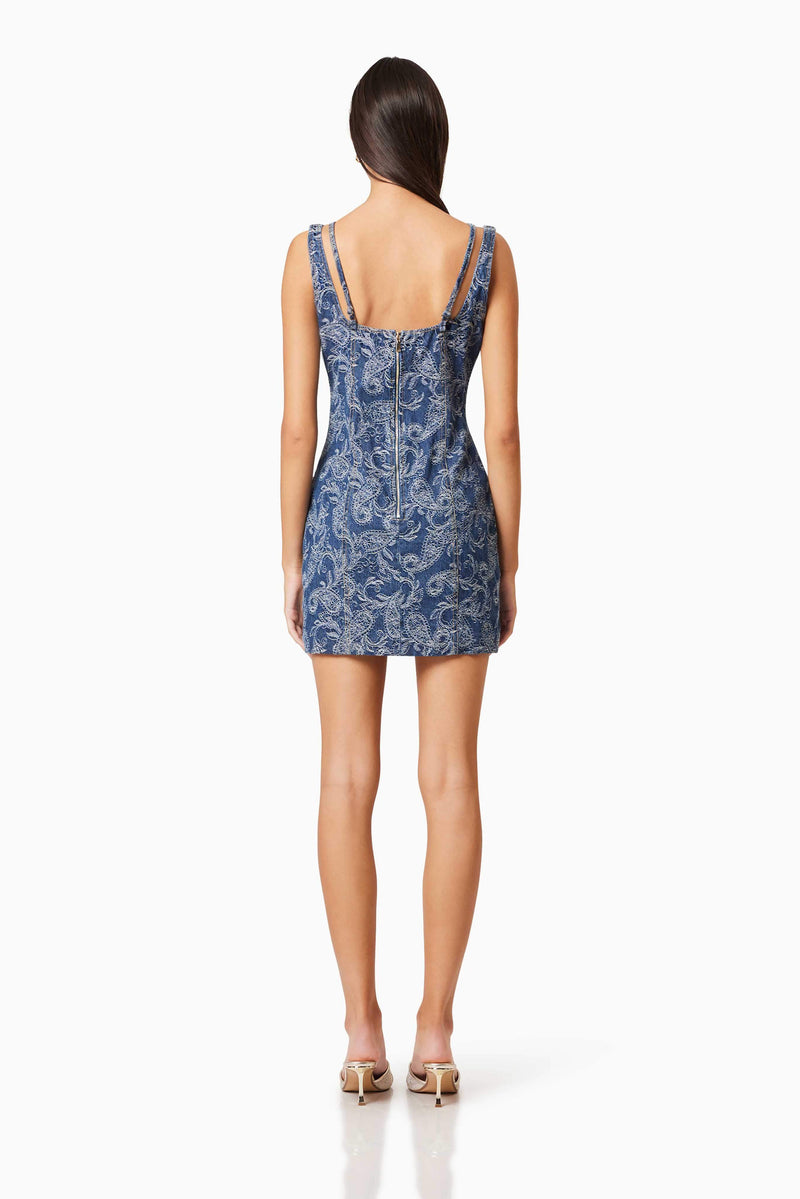 Denver Party Mini Dress In Blue | Denim Jacquard Elliatt Denver Party Mini Dress In Blue | Denim Jacquard Elliatt