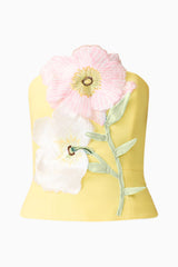 Hope Strapless Top in Yellow with floral applique ghost shot