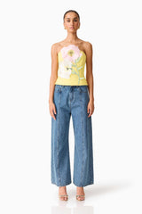 Hope Strapless Top in Yellow with floral applique front shot