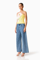 Hope Strapless Top in Yellow with floral applique side shot