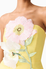 Hope Strapless Top in Yellow with floral applique detail shot