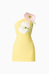 Hope One Shoulder Mini Dress in Yellow ghost shot