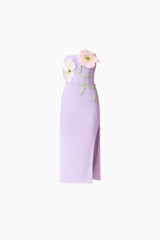 Hope Strapless Midi Dress in Purple ghost shot 