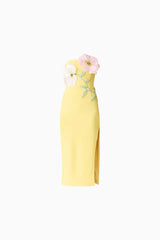Hope Strapless Midi Dress in Yellow ghost shot