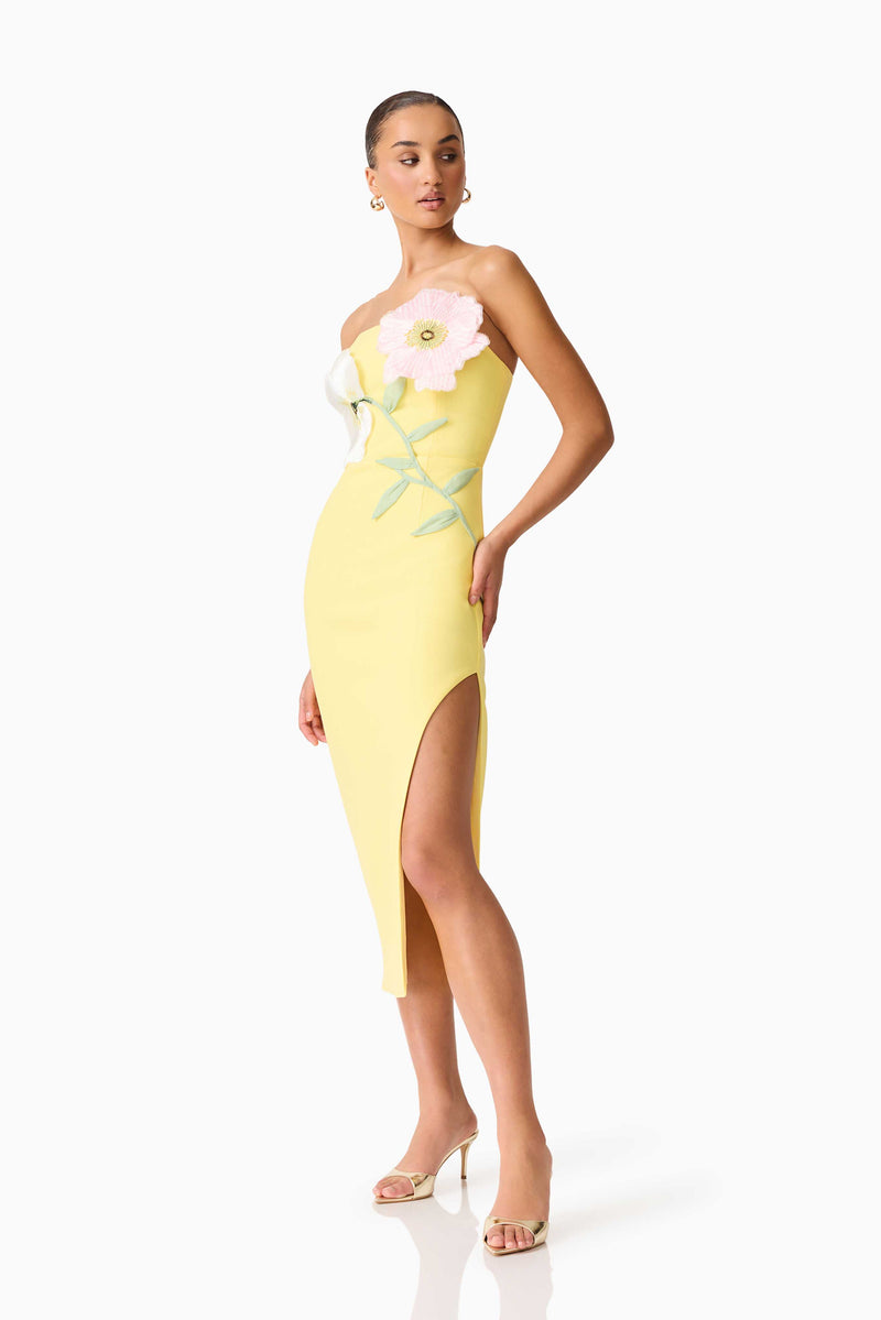Hope Strapless Midi Dress in Yellow