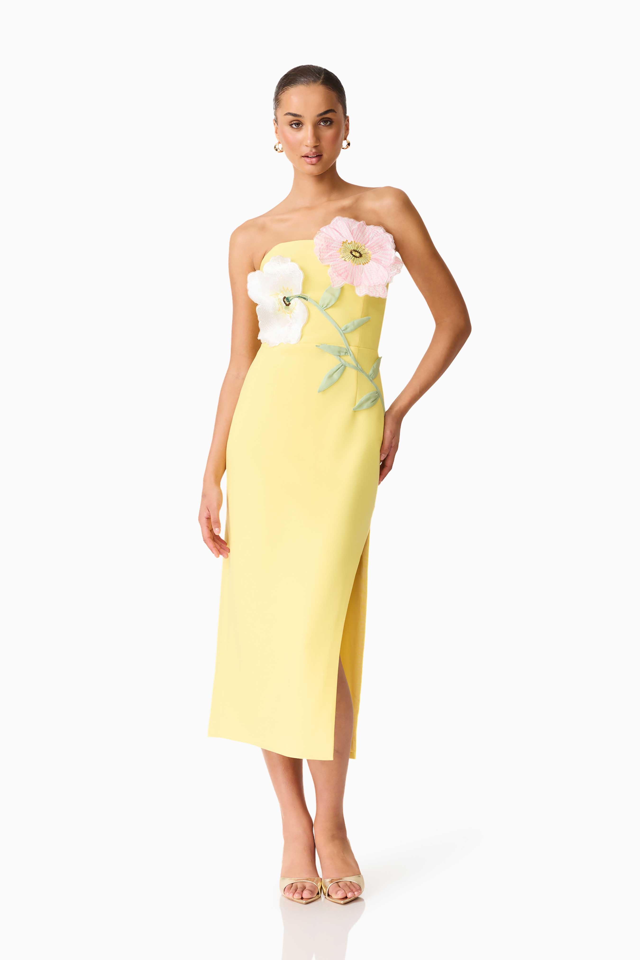 Hope Strapless Midi Dress in Yellow