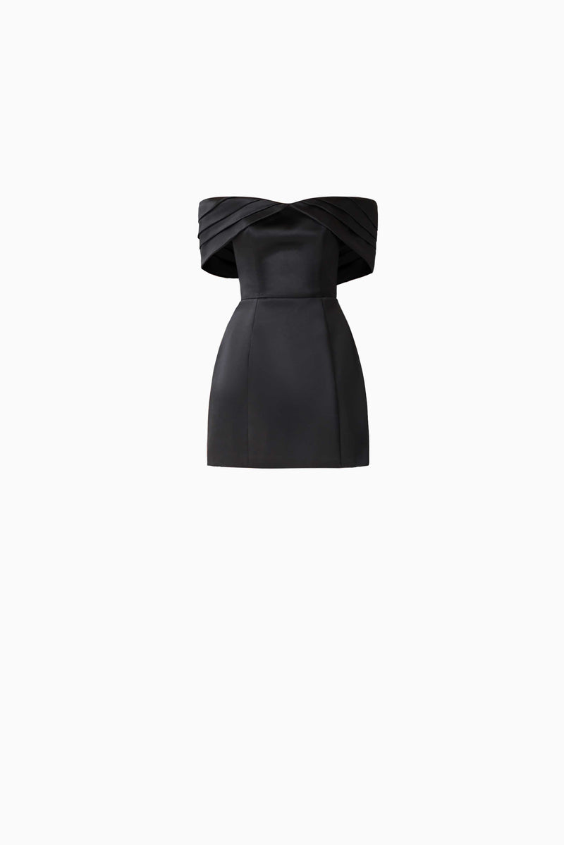 Hope Off The Shoulder Mini Dress in Black | Tulip Skirt Detailing  Elliatt