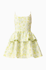 Posey Jacquard Mini Dress in Green Floral ghost shot