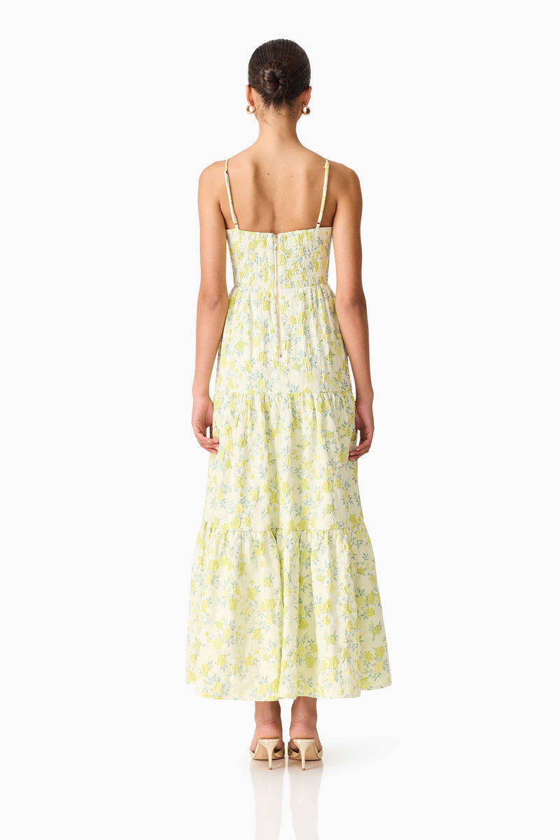 専用Floral Pattern Rayon Jacquard Dress Posey Jacquard Gown in Green Floral | V-Neck Gown – Elliatt