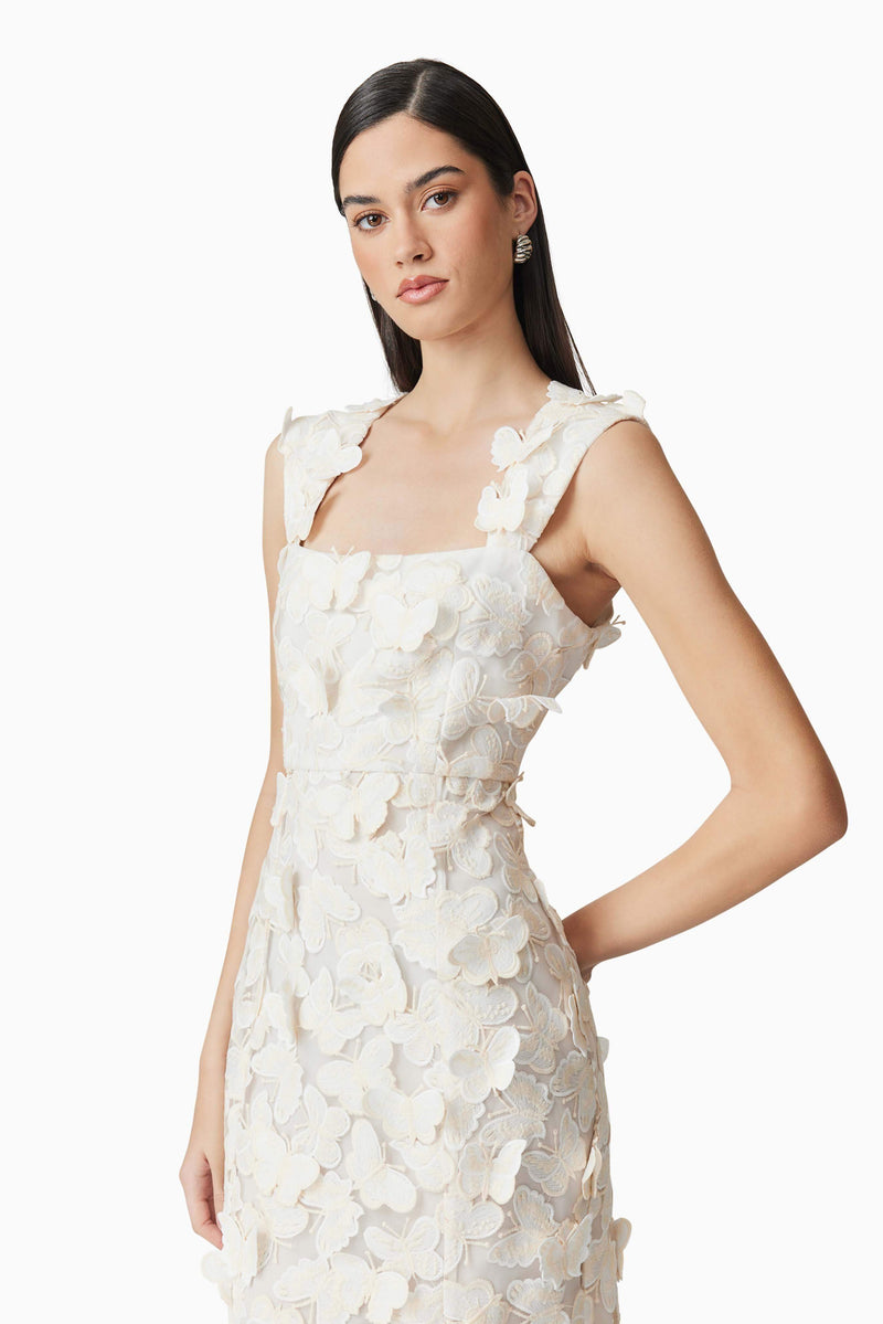 Scarlett Butterfly Midi Dress In White | 3D Fabrication Elliatt Scarlett Butterfly Midi Dress In White | 3D Fabrication Elliatt