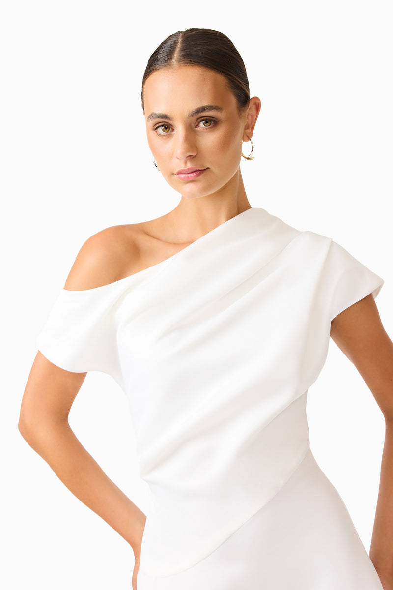 Marissa One Shoulder Gown in White | Asymmetrical Detailing Elliatt Marissa One Shoulder Gown in White | Asymmetrical Detailing Elliatt