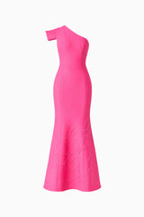 Opline One Shoulder Gown in Hot Pink ghost shot