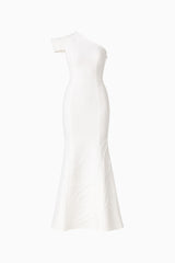 Opline One Shoulder Gown in White ghost shot
