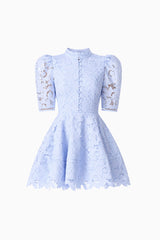 Lacy Puff Sleeve Mini Dress in Powder Blue ghost shot