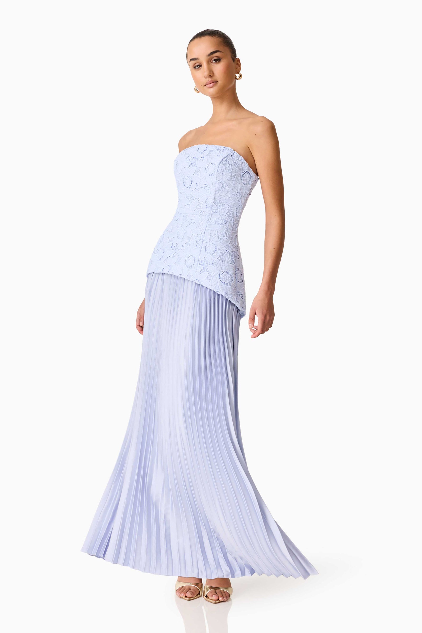 Lacy Strapless Gown in Powder Blue  Elliatt