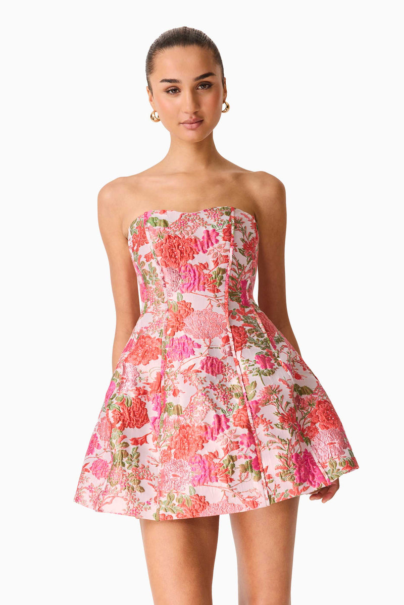 donelli mini dress pink floral Floralie Strapless Mini Dress in Pink Floral – Elliatt