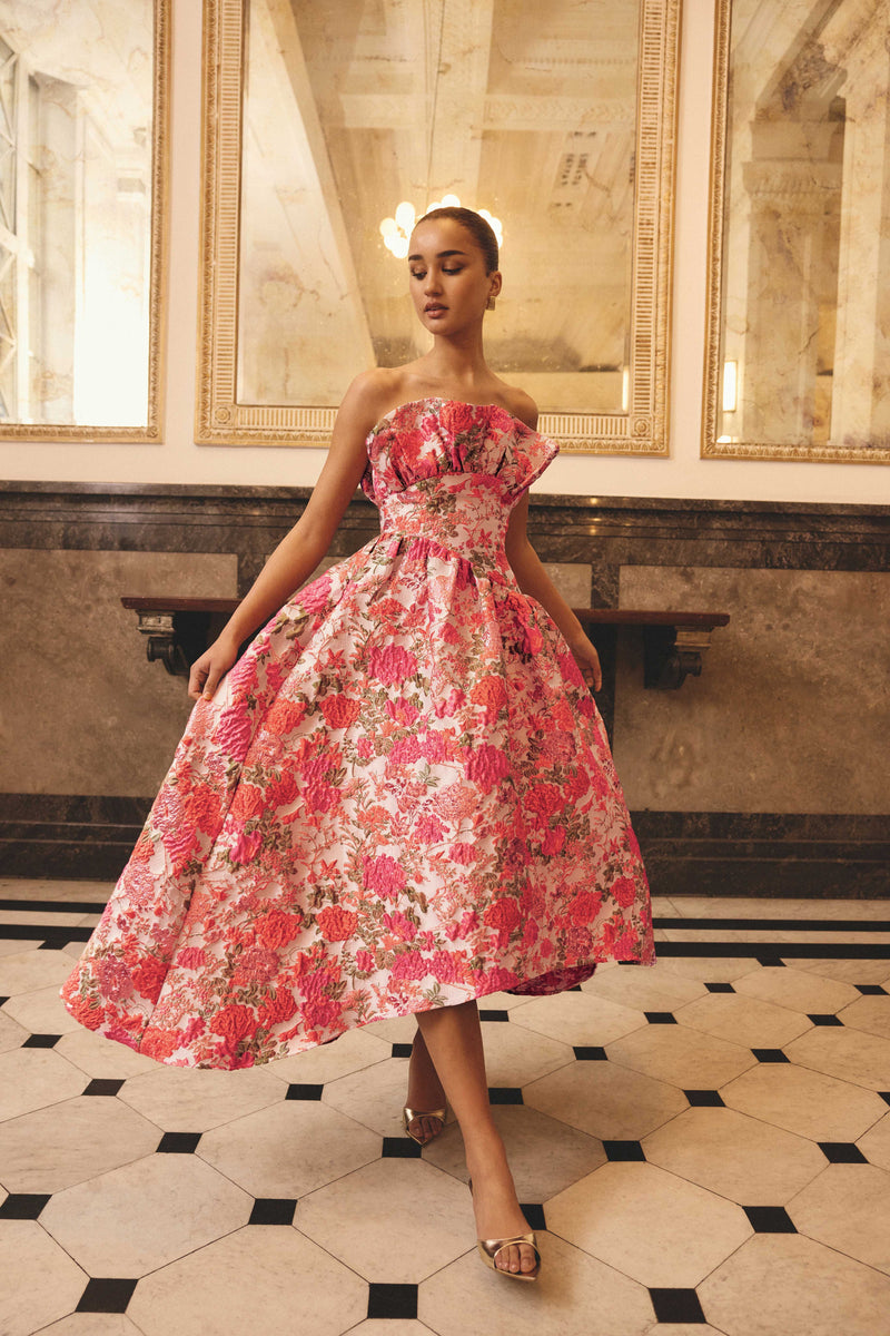 strapless floral dress Floralie Strapless Gown in Pink Floral