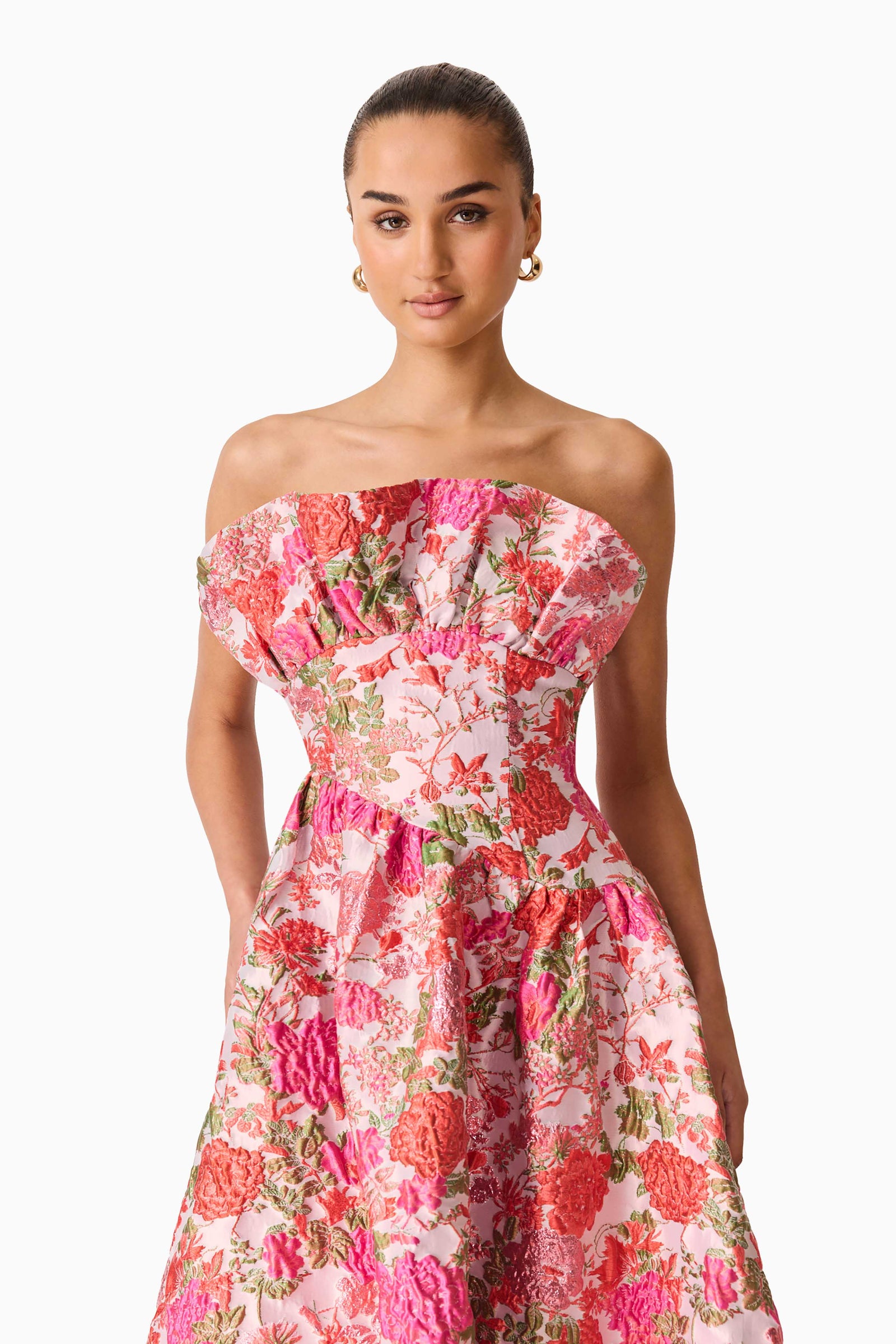 Floralie Strapless Gown in Pink Floral