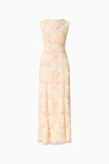 Zaria Sleevless Gown in Yellow Floral ghost shot