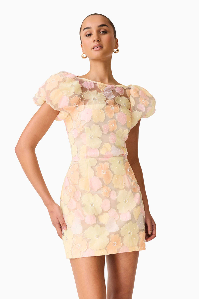 puff sleeve mini dress floral Zaria Puff Sleeve Mini Dress In Yellow Floral – Elliatt
