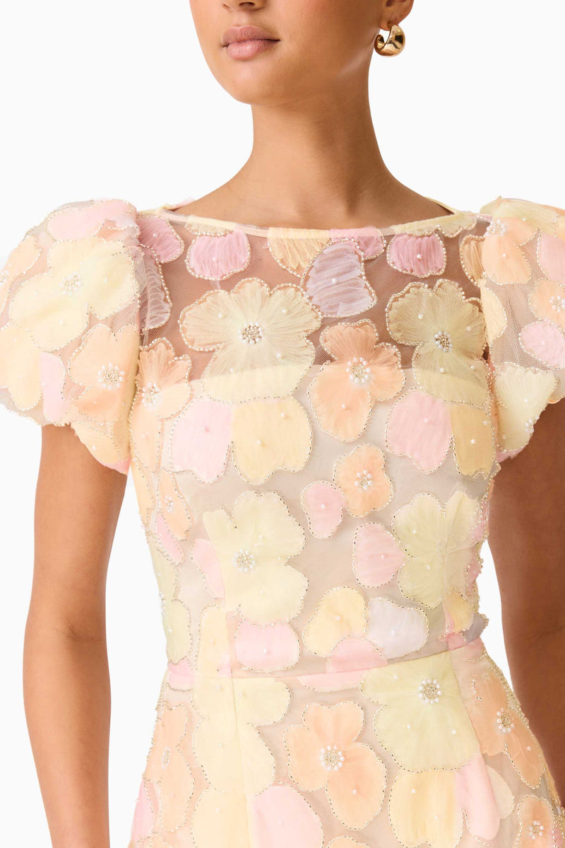 yellow and pink floral dress Zaria Puff Sleeve Mini Dress In Yellow Floral – Elliatt