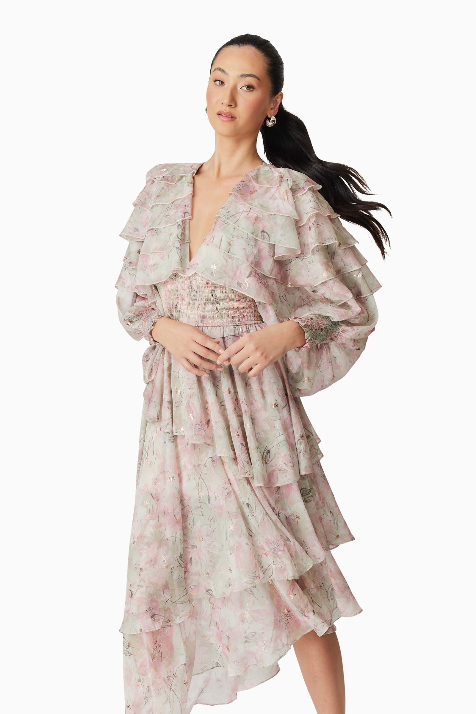 Monica Long Sleeve Midi Dress in Floral