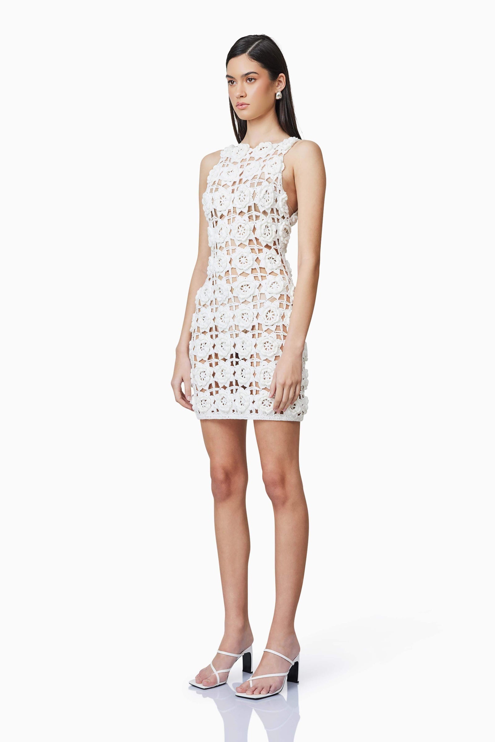 elise eyelet mini dress Elise Crochet Mini Dress - White - L
