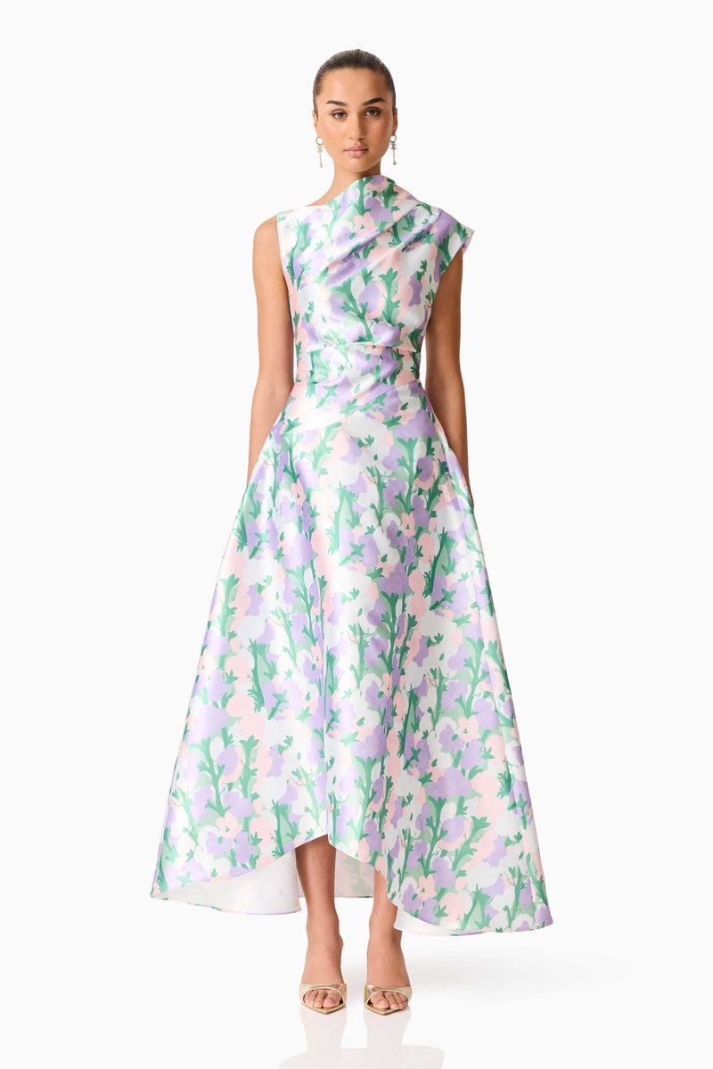 Lavina Asymmetrical Gown in Purple Floral  Elliatt