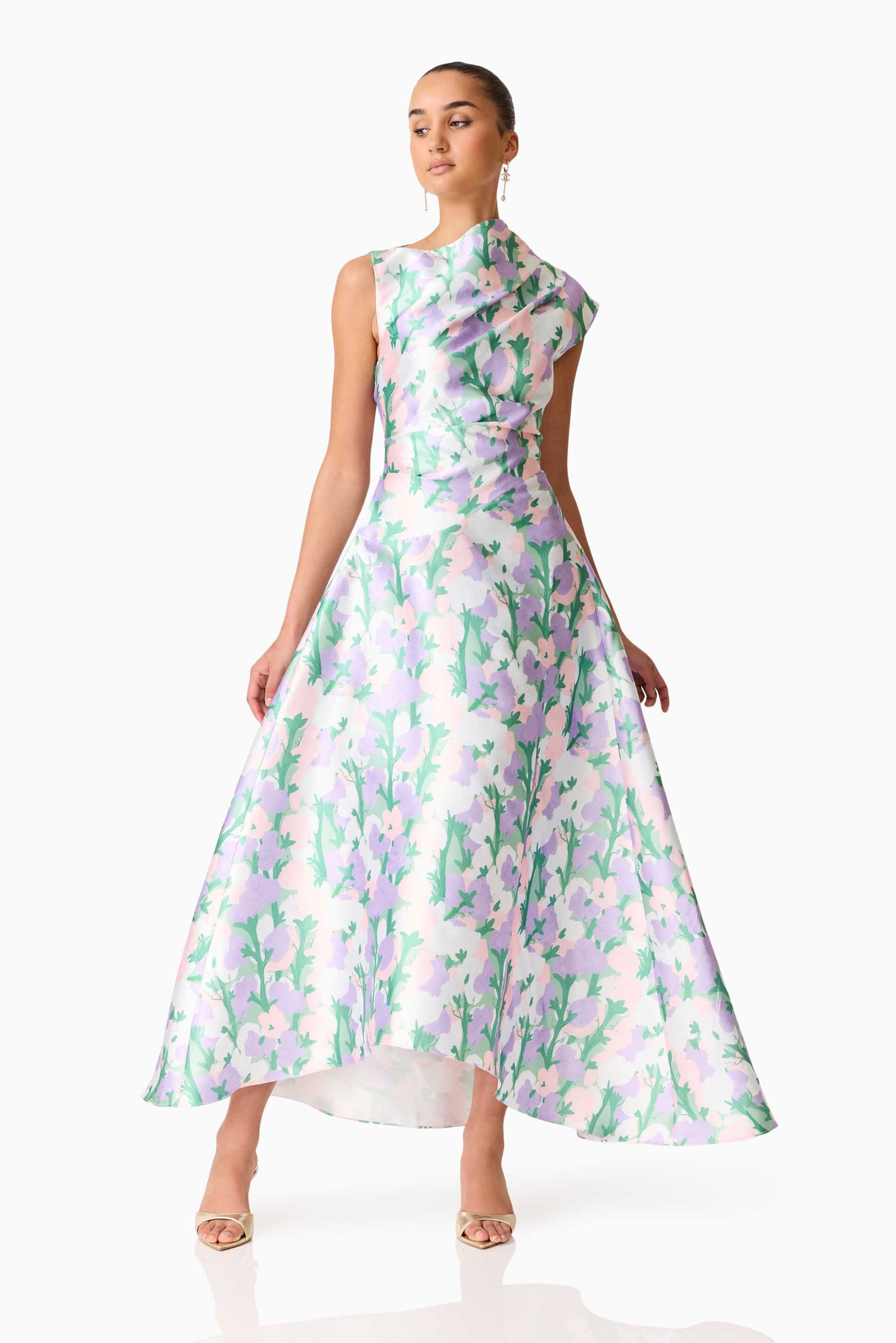 lavina maxi dress Lavina Asymmetrical Gown - Green & Purple Floral - XS